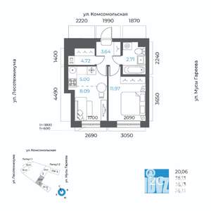 2-к квартира, вторичка, 36м2, 2/20 этаж