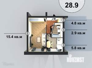 1-к квартира, вторичка, 29м2, -1/5 этаж