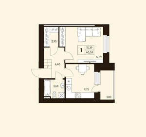 1-к квартира, вторичка, 40м2, 1/10 этаж