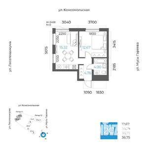 2-к квартира, вторичка, 37м2, 28/32 этаж