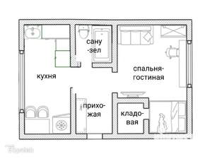 1-к квартира, вторичка, 35м2, 2/2 этаж