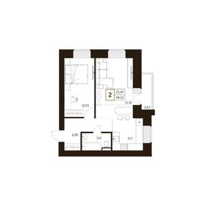 2-к квартира, строящийся дом, 49м2, 5/17 этаж