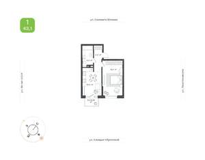 1-к квартира, вторичка, 43м2, 3/12 этаж