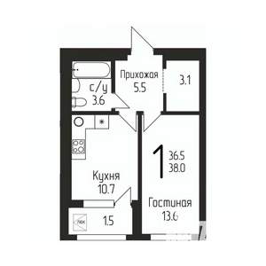 1-к квартира, вторичка, 38м2, 19/24 этаж