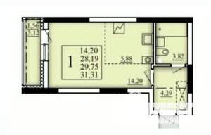 1-к квартира, строящийся дом, 30м2, 2/25 этаж