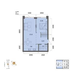 2-к квартира, вторичка, 56м2, 21/32 этаж