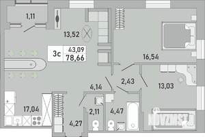 3-к квартира, вторичка, 79м2, 7/24 этаж