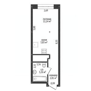 Студия квартира, вторичка, 21м2, 3/20 этаж