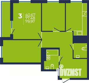3-к квартира, строящийся дом, 79м2, 20/25 этаж