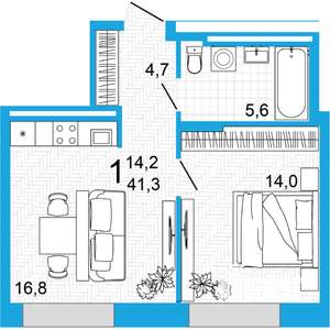 1-к квартира, вторичка, 41м2, 11/23 этаж