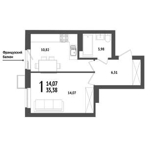 1-к квартира, вторичка, 35м2, 24/25 этаж