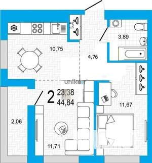 2-к квартира, вторичка, 45м2, 12/20 этаж