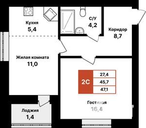 2-к квартира, вторичка, 47м2, 3/8 этаж