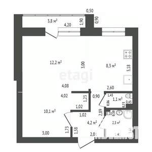 2-к квартира, вторичка, 42м2, 1/5 этаж