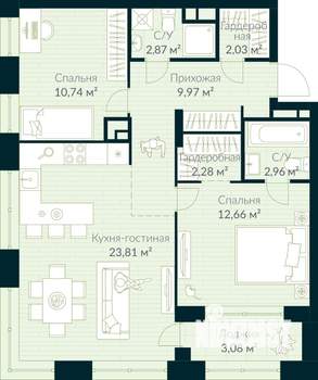 2-к квартира, вторичка, 69м2, 8/10 этаж