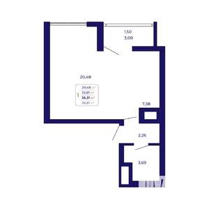 1-к квартира, строящийся дом, 35м2, 21/25 этаж