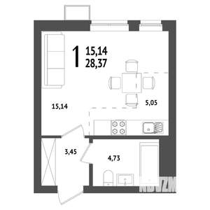 Студия квартира, вторичка, 28м2, 7/25 этаж