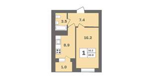 1-к квартира, вторичка, 38м2, 2/9 этаж