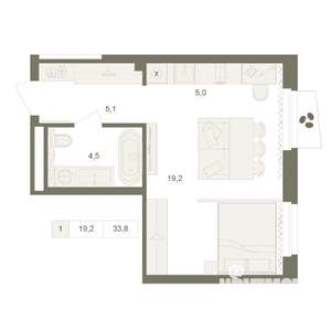 1-к квартира, вторичка, 34м2, 18/25 этаж
