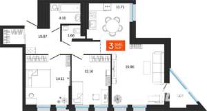 3-к квартира, вторичка, 76м2, 22/25 этаж