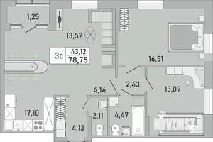 3-к квартира, вторичка, 79м2, 21/24 этаж