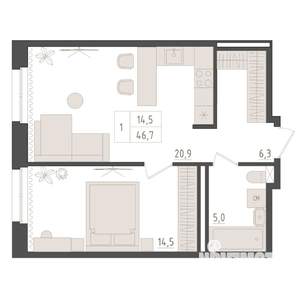 1-к квартира, вторичка, 47м2, 8/18 этаж
