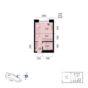 1-к квартира, вторичка, 23м2, 8/25 этаж