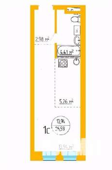 1-к квартира, строящийся дом, 26м2, 2/16 этаж