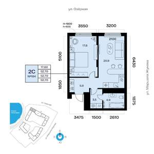 2-к квартира, вторичка, 53м2, 3/32 этаж
