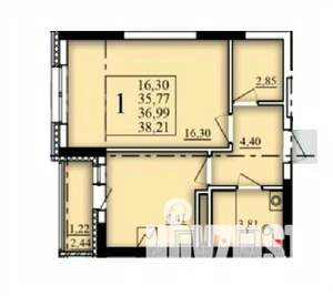 1-к квартира, строящийся дом, 37м2, 4/25 этаж