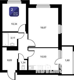 2-к квартира, вторичка, 54м2, 13/25 этаж