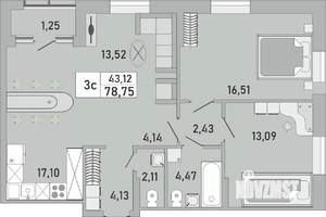 3-к квартира, вторичка, 79м2, 9/24 этаж