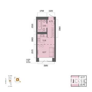 1-к квартира, вторичка, 22м2, 13/32 этаж
