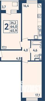2-к квартира, строящийся дом, 66м2, 5/15 этаж