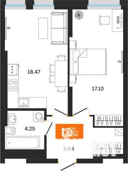 1-к квартира, вторичка, 48м2, 2/25 этаж