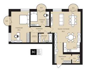 2-к квартира, вторичка, 101м2, 16/25 этаж