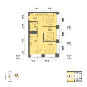 3-к квартира, вторичка, 59м2, 13/32 этаж