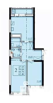 2-к квартира, строящийся дом, 61м2, 16/25 этаж
