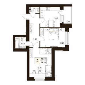 2-к квартира, строящийся дом, 62м2, 1/10 этаж