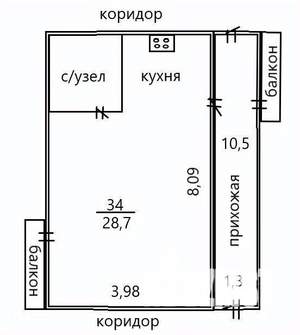 Студия квартира, вторичка, 42м2, 8/9 этаж