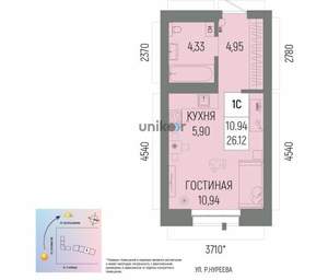 1-к квартира, вторичка, 26м2, 2/14 этаж