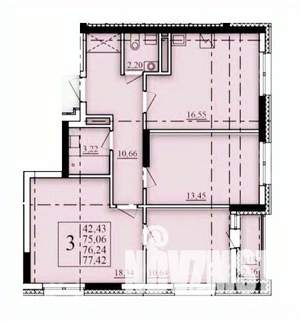 3-к квартира, строящийся дом, 76м2, 9/25 этаж