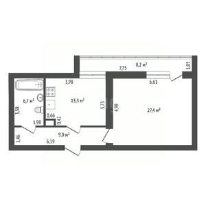 1-к квартира, вторичка, 56м2, 1/9 этаж