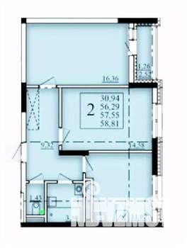 2-к квартира, строящийся дом, 58м2, 12/25 этаж