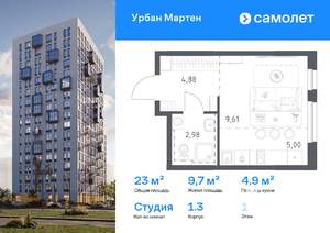 Студия квартира, вторичка, 23м2, 1/12 этаж