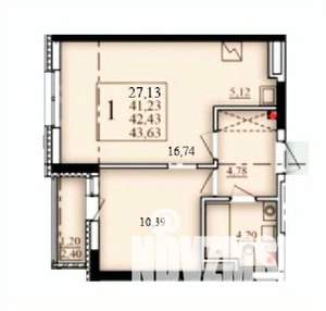 1-к квартира, строящийся дом, 42м2, 14/25 этаж