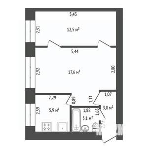 2-к квартира, вторичка, 42м2, 1/5 этаж