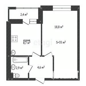 1-к квартира, вторичка, 35м2, 9/15 этаж