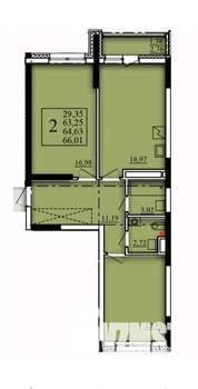 2-к квартира, вторичка, 65м2, 16/21 этаж