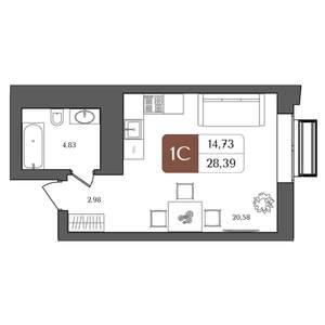 1-к квартира, вторичка, 28м2, 15/21 этаж